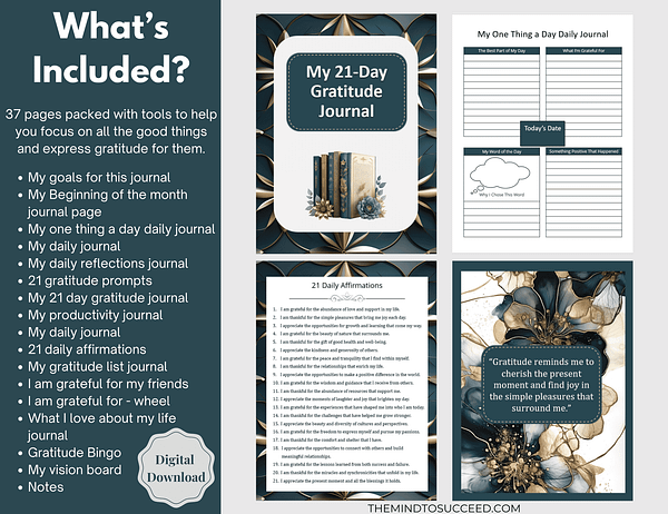 Teal and Gold Gratitude Journal PL1 Teal and Gold 21 Day Gratitude Journal