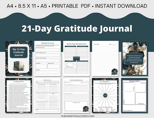 Teal and Gold Gratitude Journal PL2 Teal and Gold 21 Day Gratitude Journal